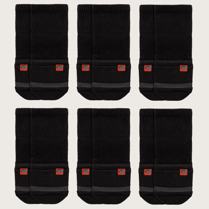 Six pairs of Crease Beast Pocket Socks in black, each with an orange Crease Beast label and gray stripes.