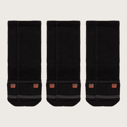 Three pairs of black Crease Beast Crew Pocket Socks, each with an orange Crease Beast label on the ankle.