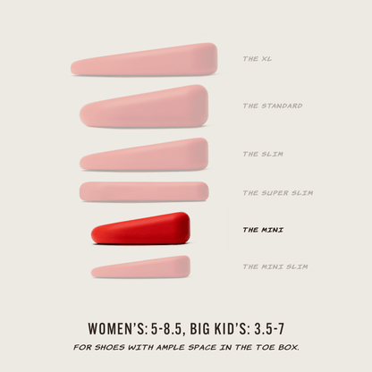Crease Beast Mini, red memory foam crease protector, shown with 5 other pink Crease Beast sizes.